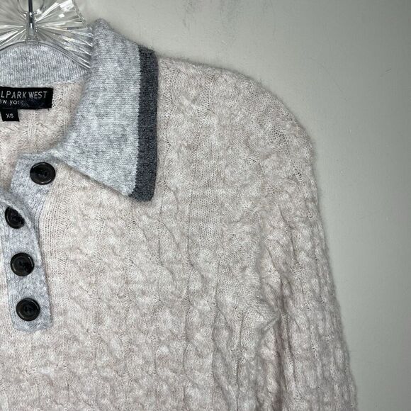 CENTRAL PARK WEST Sweater Women XS Bobbie Polo Pullover Gray Cable Knit Collared - Picture 4 of 15